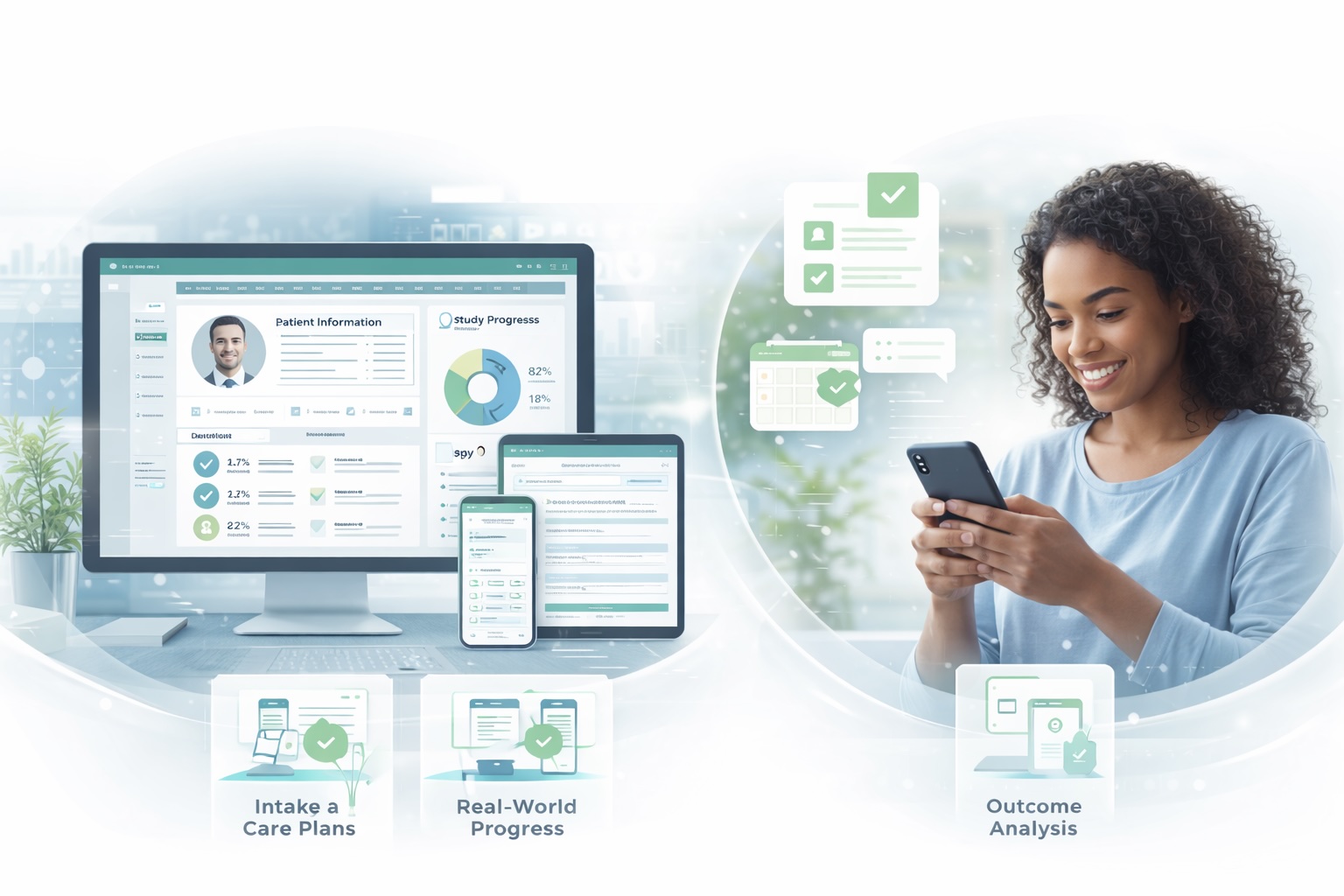 Participant engaging with care tracking via mobile device