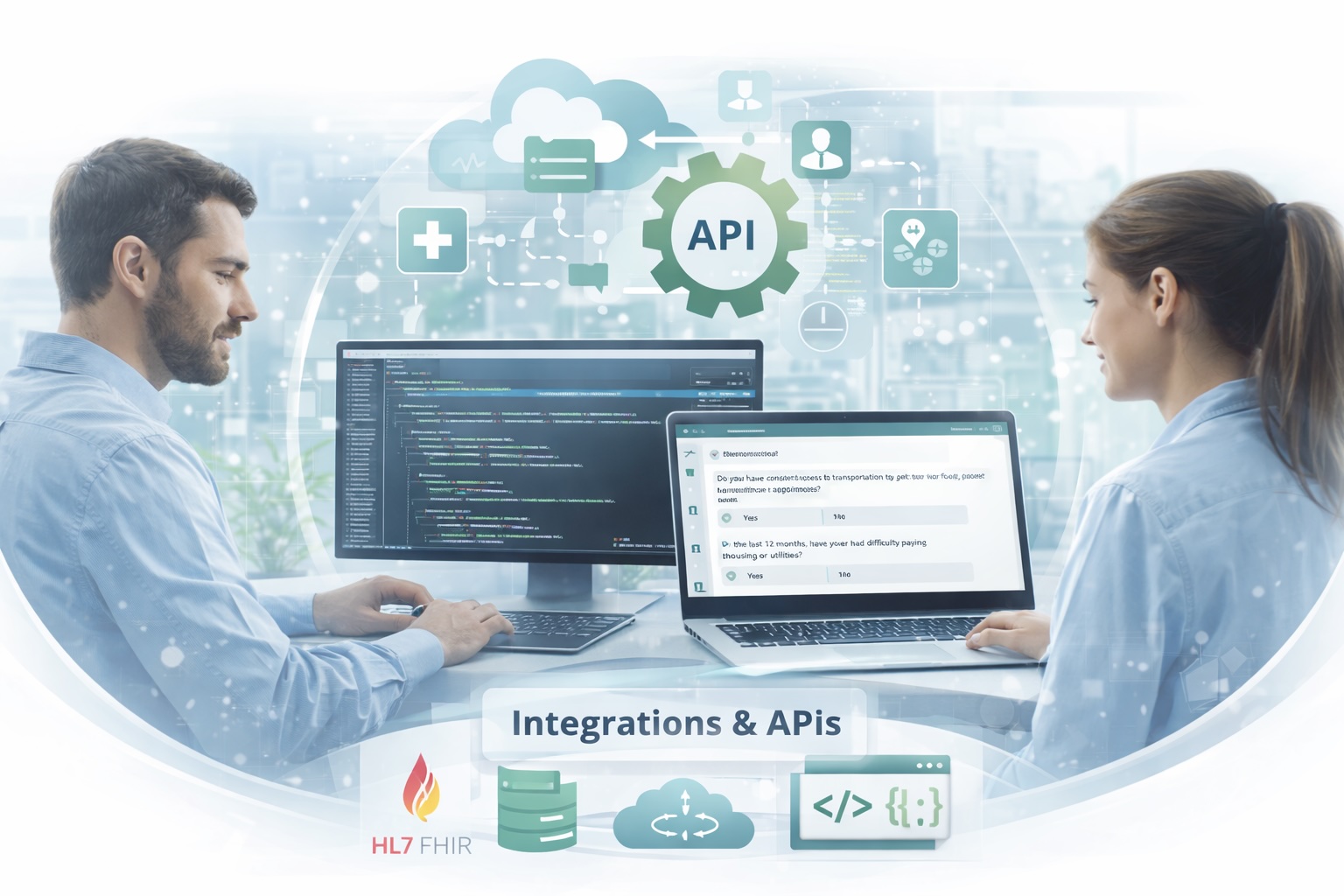 API integrations connecting clinical research platforms, case management systems, and external data sources