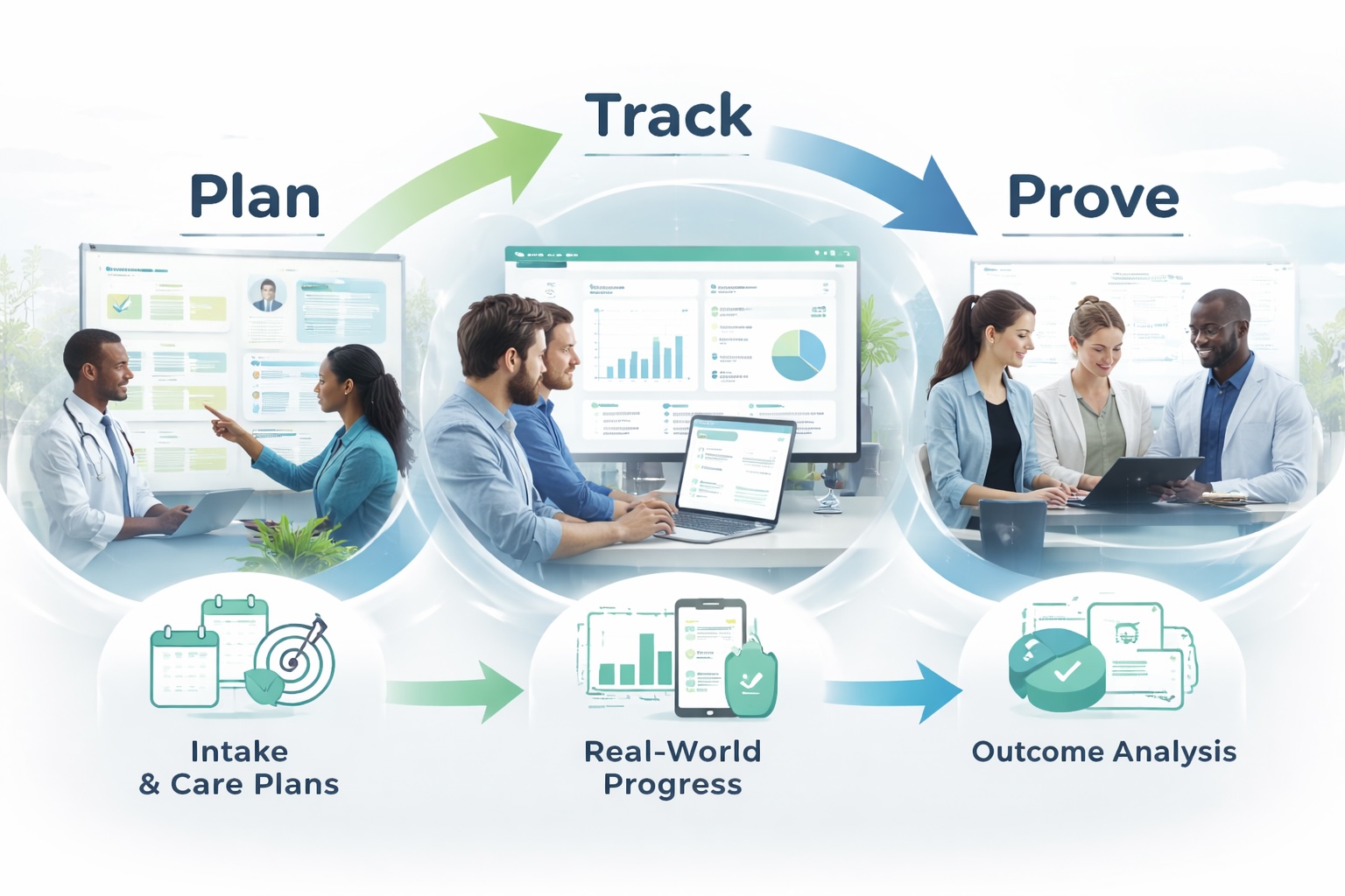 Care workflow showing plan, track, and prove